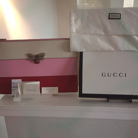 Gorgeous! Gucci Queen Margaret Large Leather Striped Bee Pouch (Full Inclusion) - Picture 2 of 4